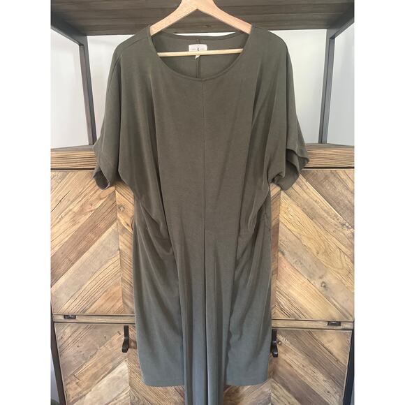 Lou & Grey Dresses & Skirts - Lou & Grey Olive Green Ribbed Faux Wrap T-shirt Dress Medium